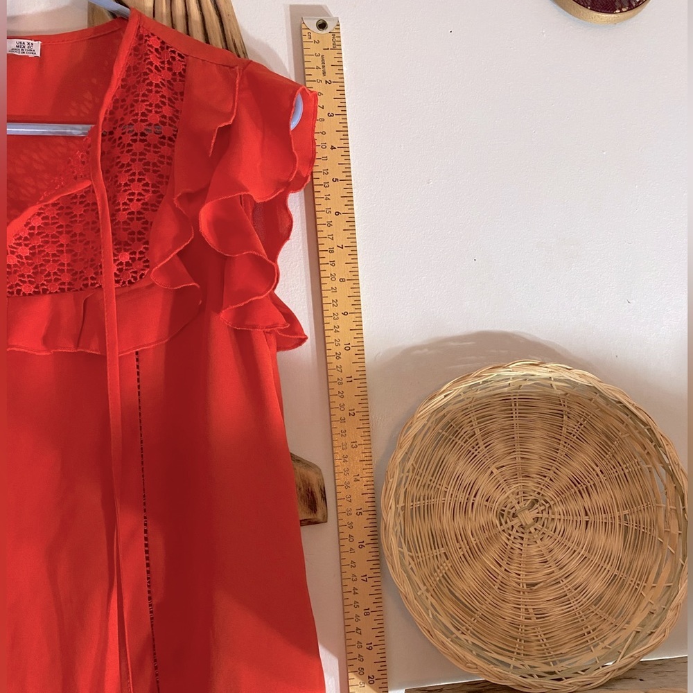 DEX tunic flutter sleeve with embellished, tie-front neckline - Picture 7 of 8